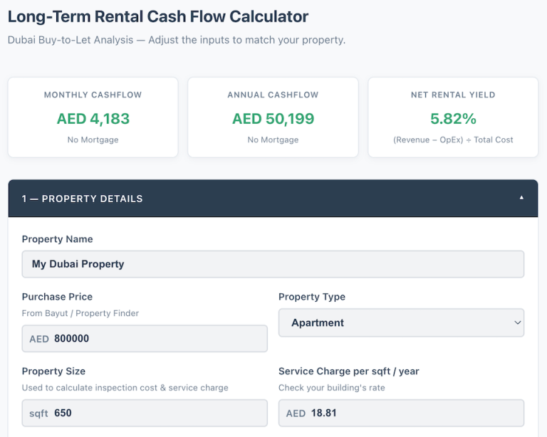 Dubai Rental Yield Calculator (Long Term Lease)